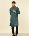 alt message - Manyavar Men Teal Blue Chikankari Kurta Set image number 2